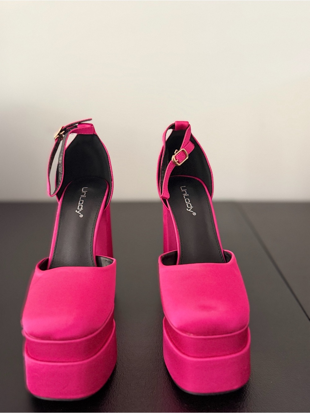 Linday Hot Pink Platform Ankle-Strap Heels